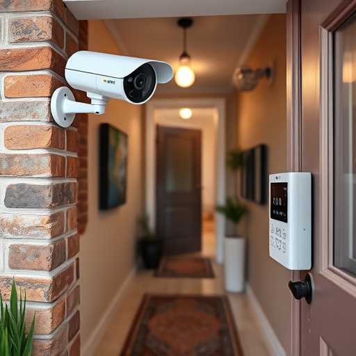 ai security camera scanning for movement,wireless doorbell with camera on brick home,emergency alert system inside hallway,home monitoring control room with multiple screens,compact wireless doorbell at urban entry