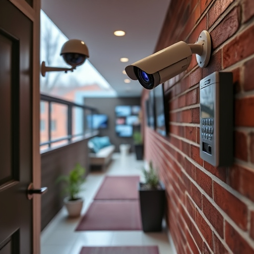 ai security camera scanning for movement,wireless doorbell with camera on brick home,emergency alert system inside hallway,home monitoring control room with multiple screens,compact wireless doorbell at urban entry