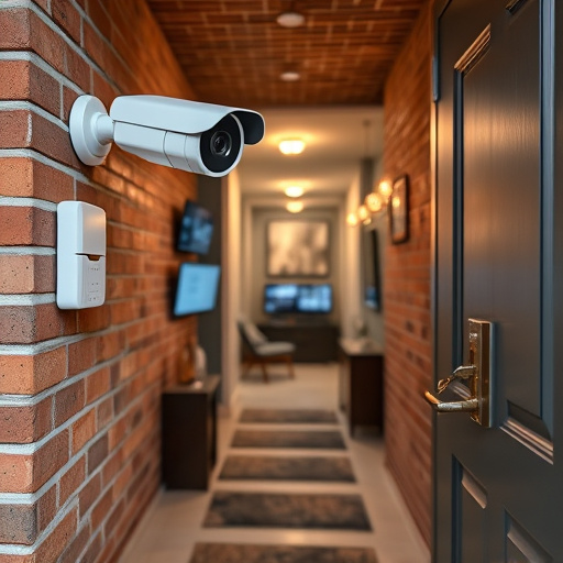 ai security camera scanning for movement,wireless doorbell with camera on brick home,emergency alert system inside hallway,home monitoring control room with multiple screens,compact wireless doorbell at urban entry
