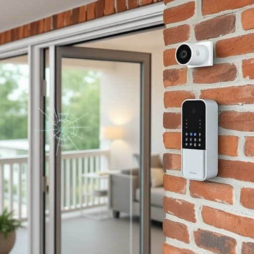 glass break sensor on sliding door,security keypad on modern apartment wall,smart video doorbell on suburban porch,ai security camera scanning for movement,home monitoring control room with multiple screens,wireless doorbell with camera on brick home