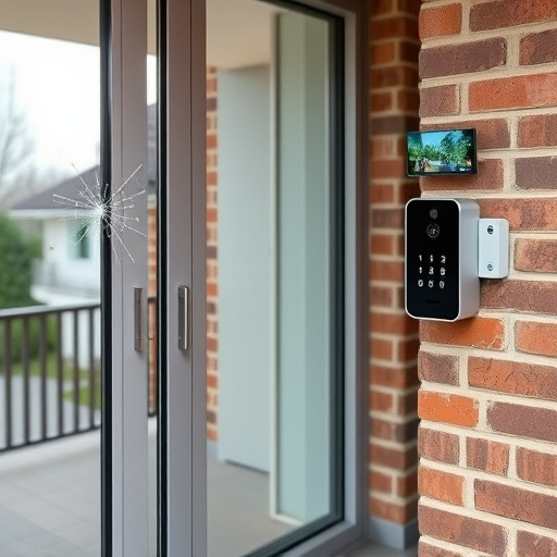 glass break sensor on sliding door,security keypad on modern apartment wall,smart video doorbell on suburban porch,ai security camera scanning for movement,home monitoring control room with multiple screens,wireless doorbell with camera on brick home