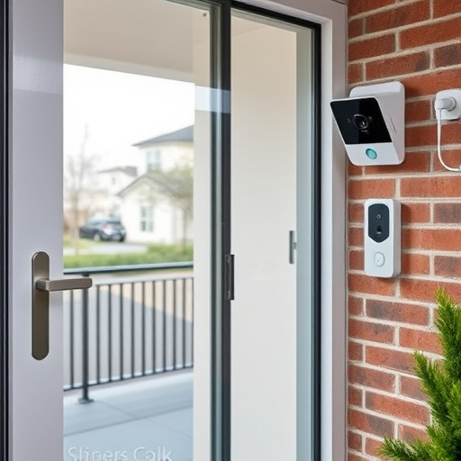 glass break sensor on sliding door,security keypad on modern apartment wall,smart video doorbell on suburban porch,ai security camera scanning for movement,home monitoring control room with multiple screens,wireless doorbell with camera on brick home