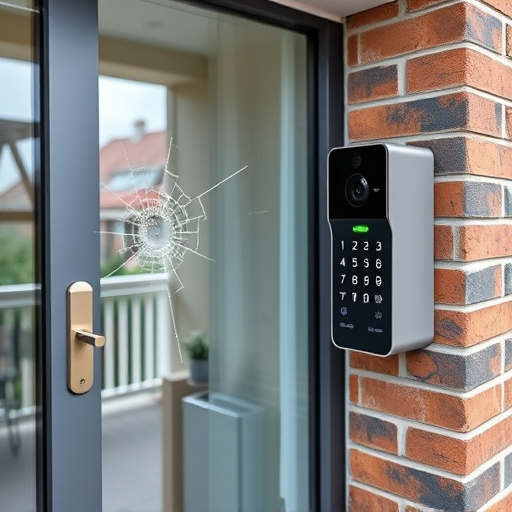 glass break sensor on sliding door,security keypad on modern apartment wall,smart video doorbell on suburban porch,ai security camera scanning for movement,home monitoring control room with multiple screens,wireless doorbell with camera on brick home