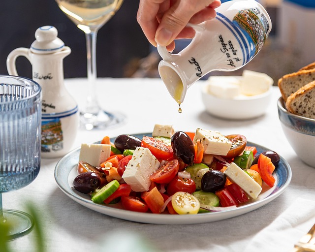 salad,sandwich,greek food,beer,wine,meal