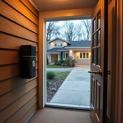 smart video doorbell on suburban porch,apartment entry secured with bolt lock,smart lock installed on modern front door,night vision security camera watching driveway,ai security camera scanning for movement,emergency alert system inside hallway