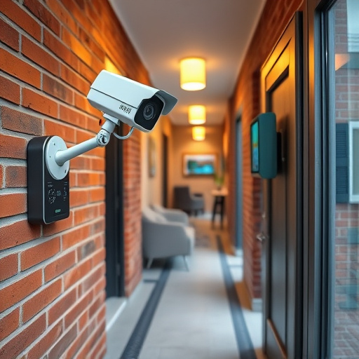 ai security camera scanning for movement,wireless doorbell with camera on brick home,emergency alert system inside hallway,home monitoring control room with multiple screens,compact wireless doorbell at urban entry