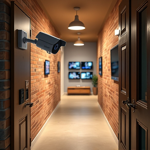 ai security camera scanning for movement,wireless doorbell with camera on brick home,emergency alert system inside hallway,home monitoring control room with multiple screens,compact wireless doorbell at urban entry