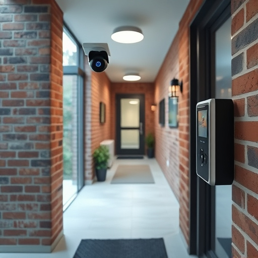 ai security camera scanning for movement,wireless doorbell with camera on brick home,emergency alert system inside hallway,home monitoring control room with multiple screens,compact wireless doorbell at urban entry