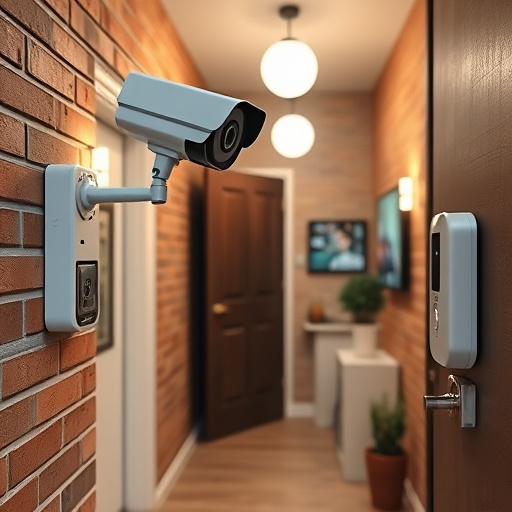 ai security camera scanning for movement,wireless doorbell with camera on brick home,emergency alert system inside hallway,home monitoring control room with multiple screens,compact wireless doorbell at urban entry