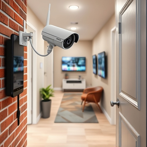 ai security camera scanning for movement,wireless doorbell with camera on brick home,emergency alert system inside hallway,home monitoring control room with multiple screens,compact wireless doorbell at urban entry