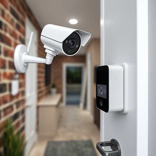 ai security camera scanning for movement,wireless doorbell with camera on brick home,emergency alert system inside hallway,home monitoring control room with multiple screens,compact wireless doorbell at urban entry
