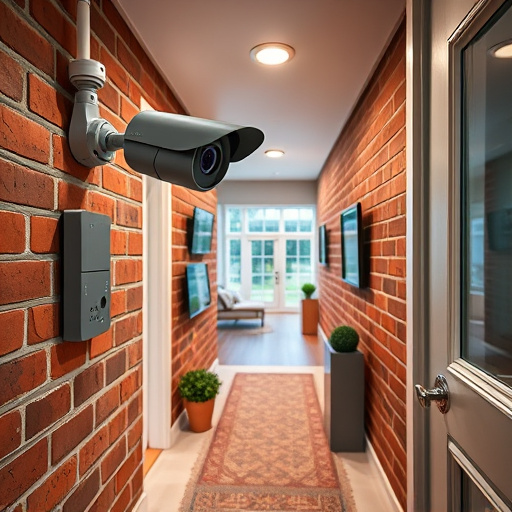 ai security camera scanning for movement,wireless doorbell with camera on brick home,emergency alert system inside hallway,home monitoring control room with multiple screens,compact wireless doorbell at urban entry