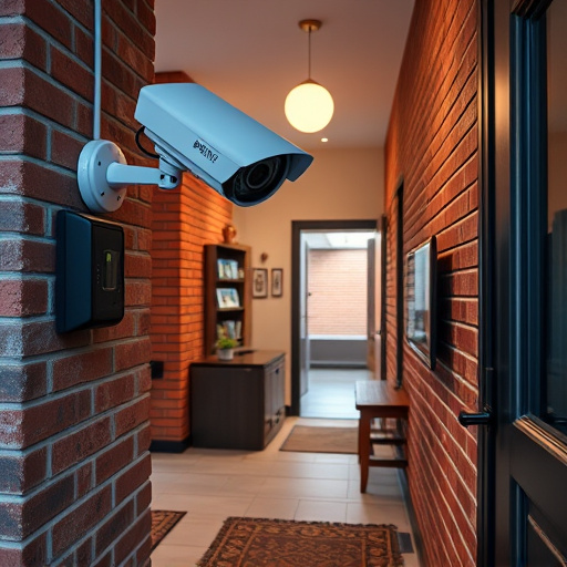 ai security camera scanning for movement,wireless doorbell with camera on brick home,emergency alert system inside hallway,home monitoring control room with multiple screens,compact wireless doorbell at urban entry