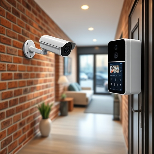 ai security camera scanning for movement,wireless doorbell with camera on brick home,emergency alert system inside hallway,home monitoring control room with multiple screens,compact wireless doorbell at urban entry