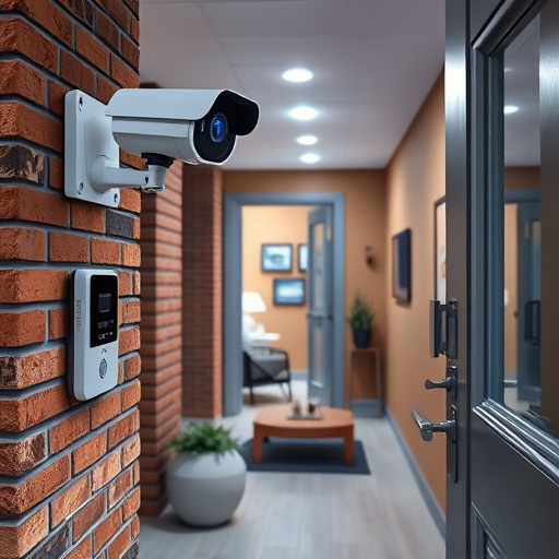 ai security camera scanning for movement,wireless doorbell with camera on brick home,emergency alert system inside hallway,home monitoring control room with multiple screens,compact wireless doorbell at urban entry