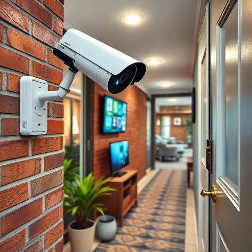 ai security camera scanning for movement,wireless doorbell with camera on brick home,emergency alert system inside hallway,home monitoring control room with multiple screens,compact wireless doorbell at urban entry