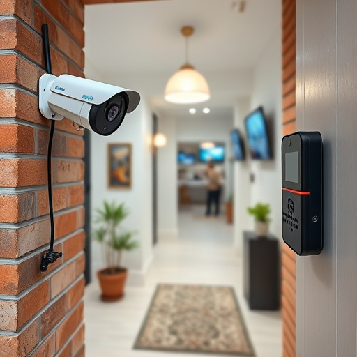 ai security camera scanning for movement,wireless doorbell with camera on brick home,emergency alert system inside hallway,home monitoring control room with multiple screens,compact wireless doorbell at urban entry