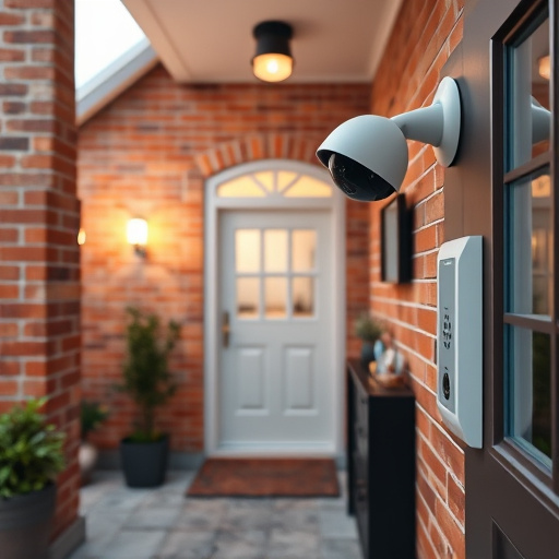 ai security camera scanning for movement,wireless doorbell with camera on brick home,emergency alert system inside hallway,home monitoring control room with multiple screens,compact wireless doorbell at urban entry