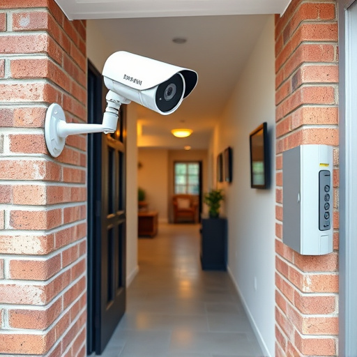 ai security camera scanning for movement,wireless doorbell with camera on brick home,emergency alert system inside hallway,home monitoring control room with multiple screens,compact wireless doorbell at urban entry