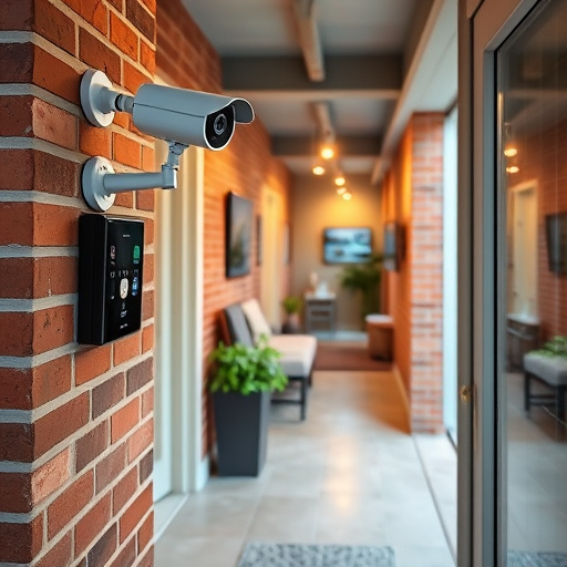 ai security camera scanning for movement,wireless doorbell with camera on brick home,emergency alert system inside hallway,home monitoring control room with multiple screens,compact wireless doorbell at urban entry