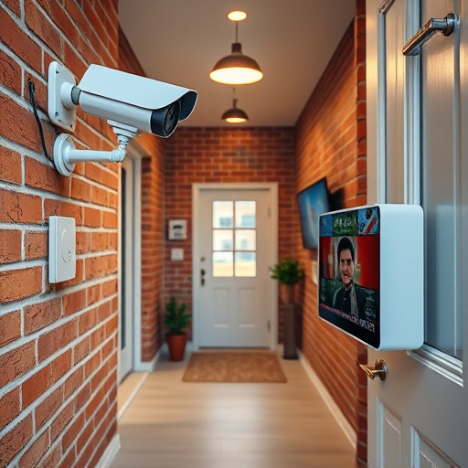 ai security camera scanning for movement,wireless doorbell with camera on brick home,emergency alert system inside hallway,home monitoring control room with multiple screens,compact wireless doorbell at urban entry