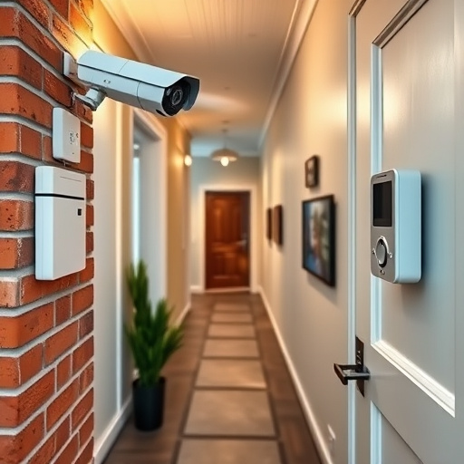 ai security camera scanning for movement,wireless doorbell with camera on brick home,emergency alert system inside hallway,home monitoring control room with multiple screens,compact wireless doorbell at urban entry