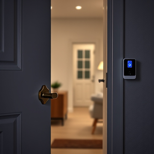 apartment entry secured with bolt lock,flashing red home security alert light at night,sensor alert notification on homeowner’s phone,smart video doorbell on suburban porch,security keypad on modern apartment wall,compact wireless doorbell at urban entry