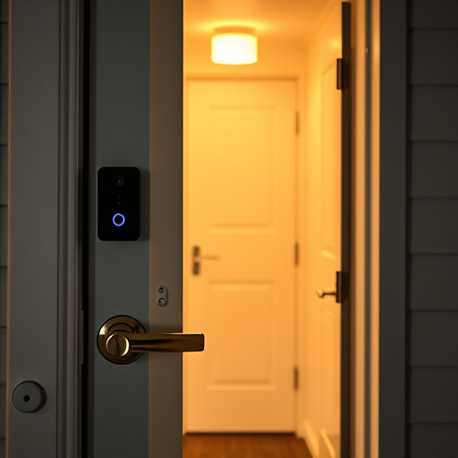 apartment entry secured with bolt lock,flashing red home security alert light at night,sensor alert notification on homeowner’s phone,smart video doorbell on suburban porch,security keypad on modern apartment wall,compact wireless doorbell at urban entry