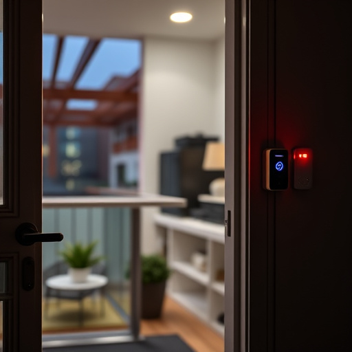 apartment entry secured with bolt lock,flashing red home security alert light at night,sensor alert notification on homeowner’s phone,smart video doorbell on suburban porch,security keypad on modern apartment wall,compact wireless doorbell at urban entry