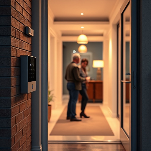 compact wireless doorbell at urban entry,doorbell camera recording visitor at night,emergency alert system inside hallway,connected smart home with multiple sensors,ai security camera scanning for movement,glass break sensor on sliding door
