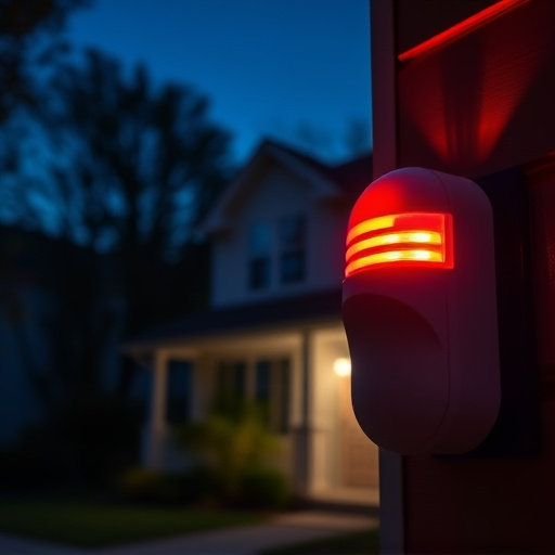 flashing red home security alert light at night