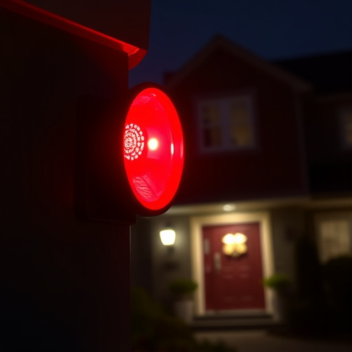 flashing red home security alert light at night