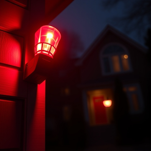 flashing red home security alert light at night