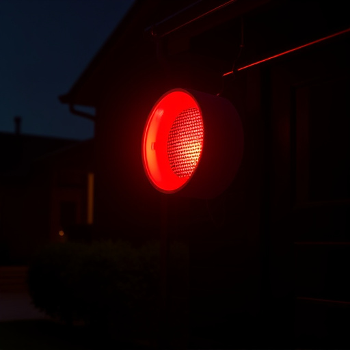 flashing red home security alert light at night