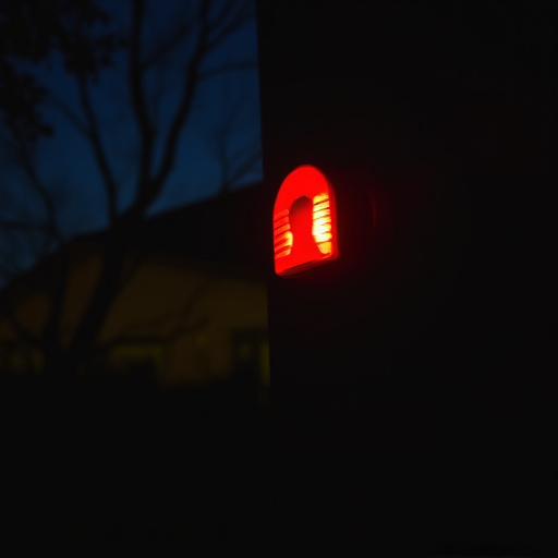 flashing red home security alert light at night