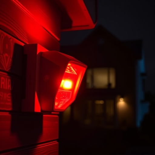 flashing red home security alert light at night