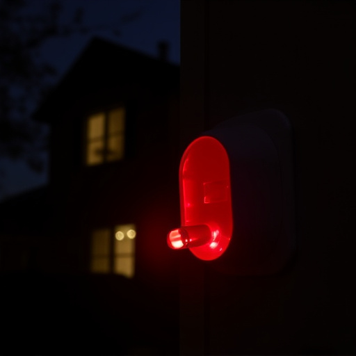 flashing red home security alert light at night