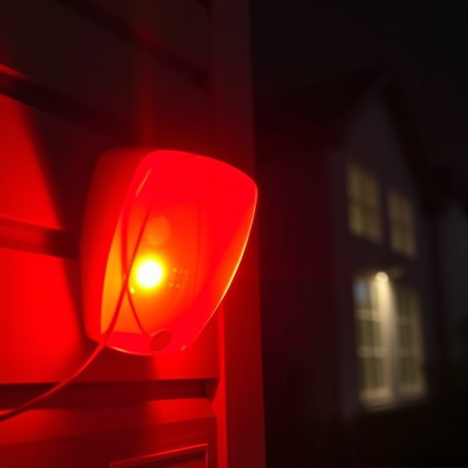 flashing red home security alert light at night