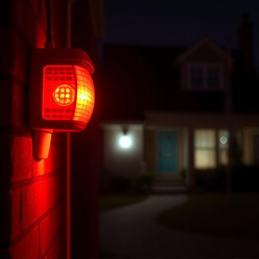 flashing red home security alert light at night