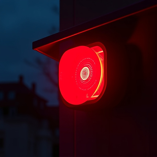 flashing red home security alert light at night
