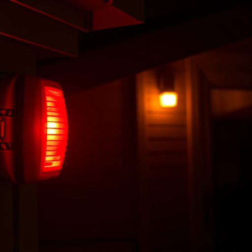 flashing red home security alert light at night