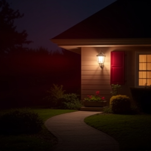 flashing red home security alert light at night
