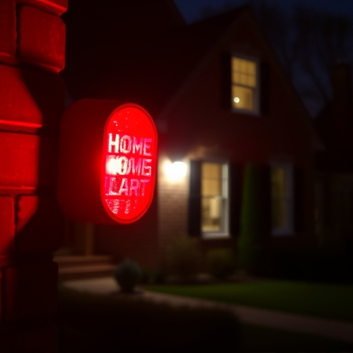flashing red home security alert light at night