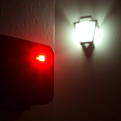 flashing red home security alert light at night