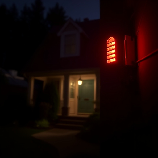 flashing red home security alert light at night