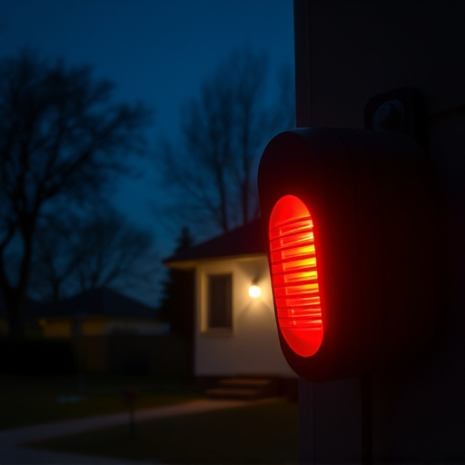 flashing red home security alert light at night