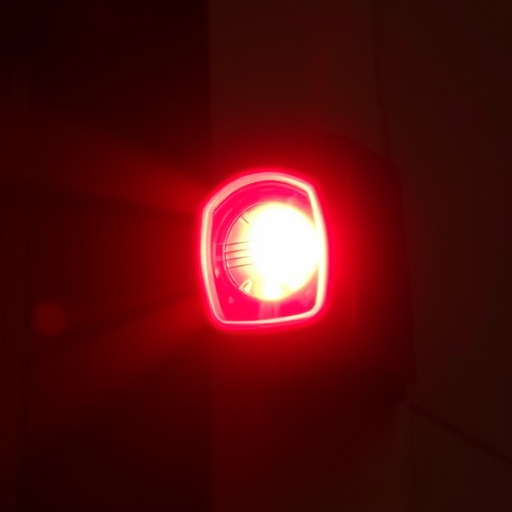 flashing red home security alert light at night