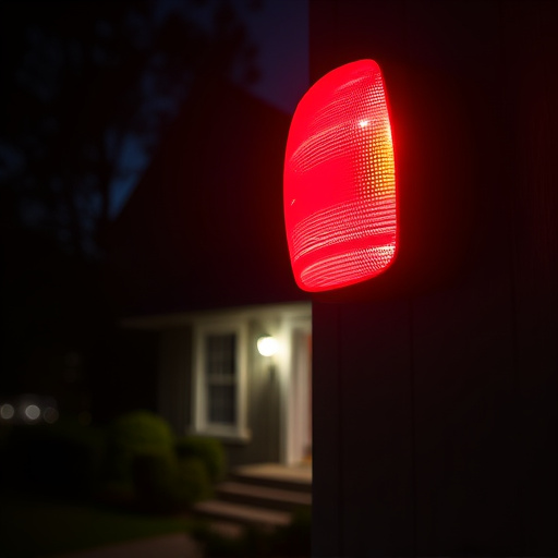 flashing red home security alert light at night