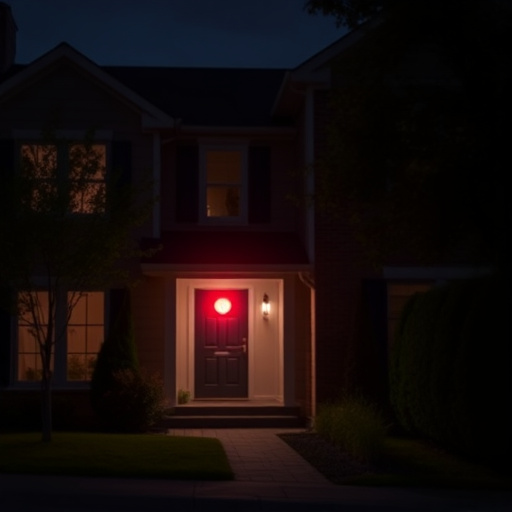 flashing red home security alert light at night