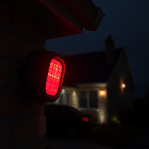 flashing red home security alert light at night